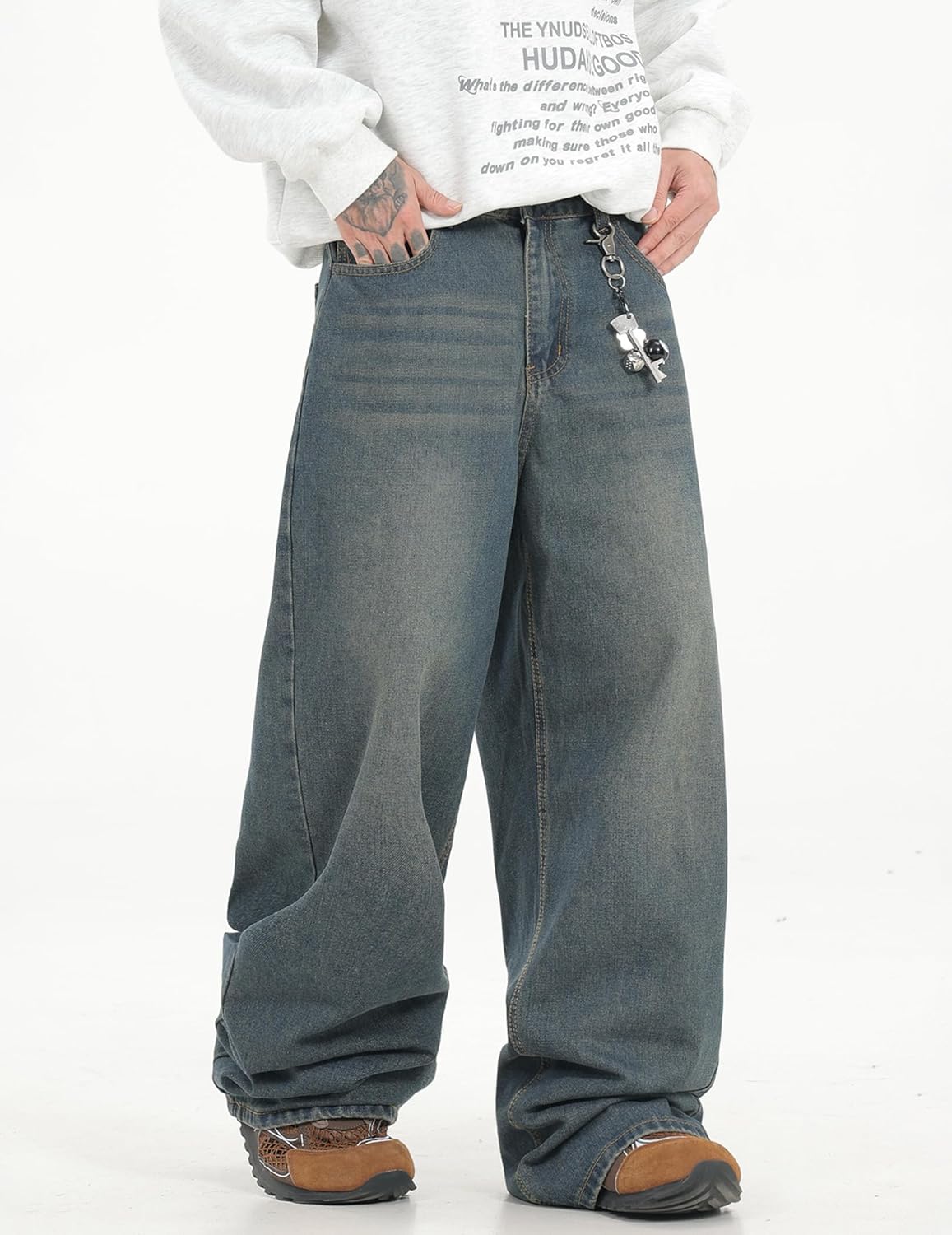 Men's Baggy Jeans Loose Fit Denim Pants Mid Waist Trousers Wide Leg Skater Jeans Y2K Streetwear - Image 5