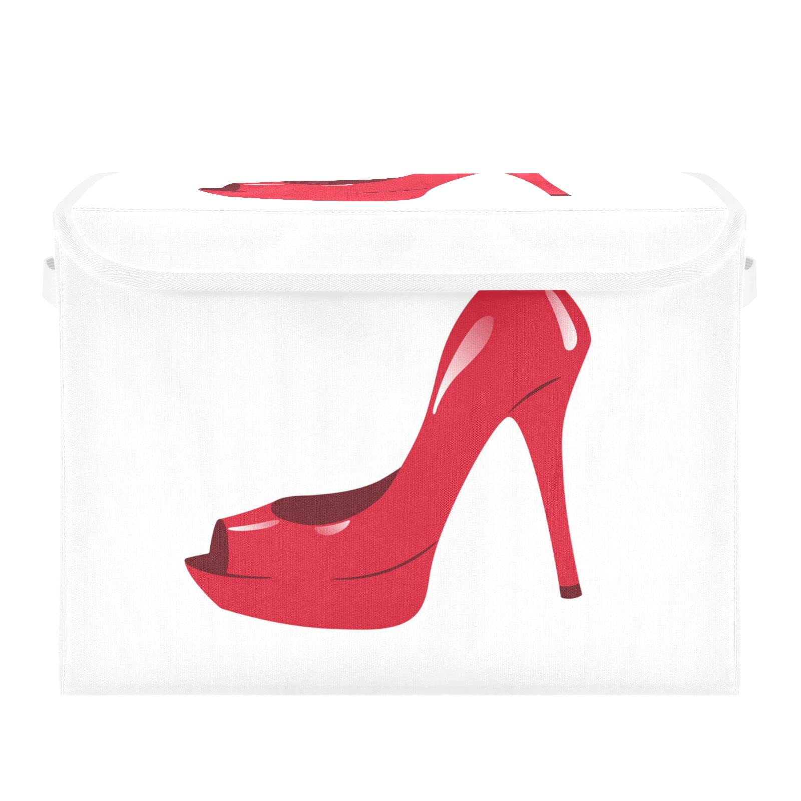 Oyihfvs High Heels Red Girls Foldable Cube Storage Basket Collapsible Fabric with Lidded Sturdy Handles Organizer Box for Home Bedroom 16.5 x 12.6 x 11.8 in