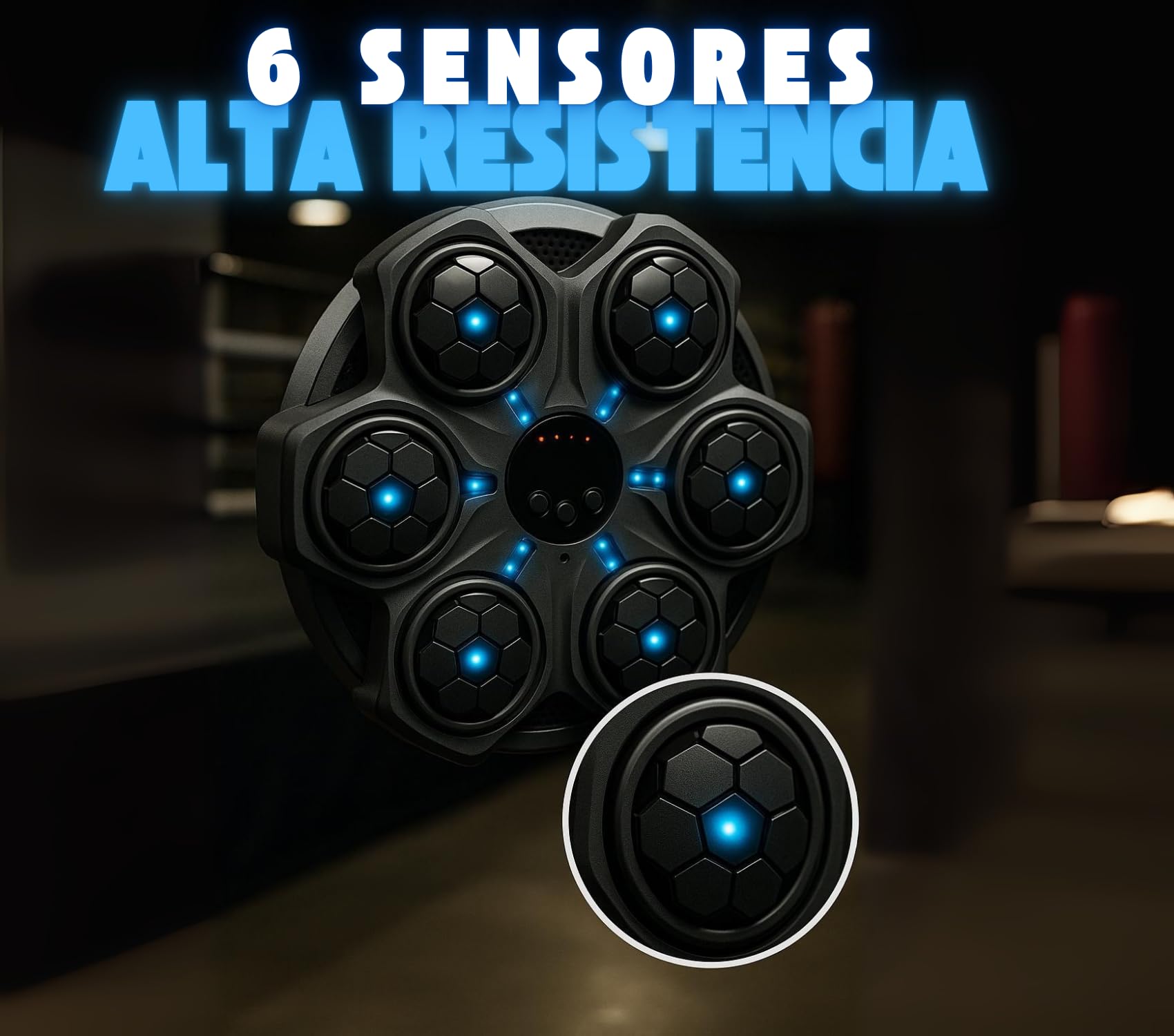 Genérico Máquina de Boxeo Electrónica con Luces LED, Sonido y Bluetooth| Juego de Reflejos para Niños y Adultos| Música Personalizable, Guantes Incluidos, Batería de Litio Recargable USB.