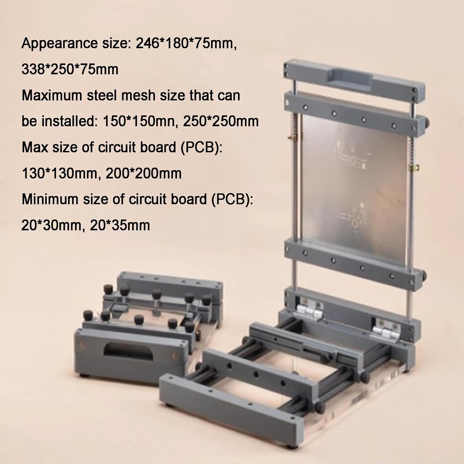 Impresora manual de pasta de soldadura de malla de acero con raspador de 80 mm, posicionamiento preciso, para pequeñas empresas y aficionados a la electrónica, 250 mm x 250 mm