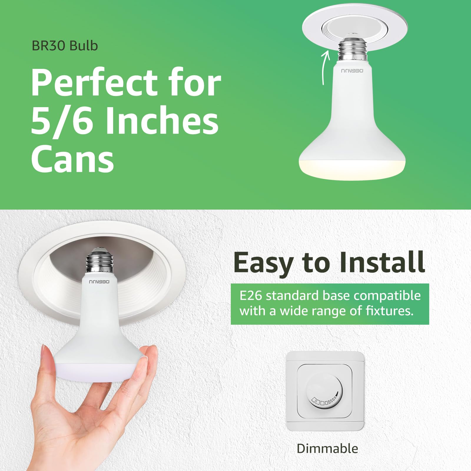 12 Pack BR30 LED Recessed Light Bulb Dimmable Indoor Flood Light Bulbs CRI80 7W Equivalent 65W 3000K Warm — view 9