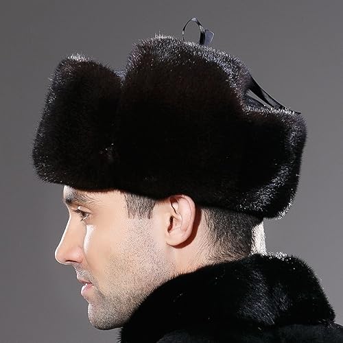 Miniatura 5 de URSFUR Gorra de cuero para hombre rusa Ushanka sombrero de invierno real visón trampero