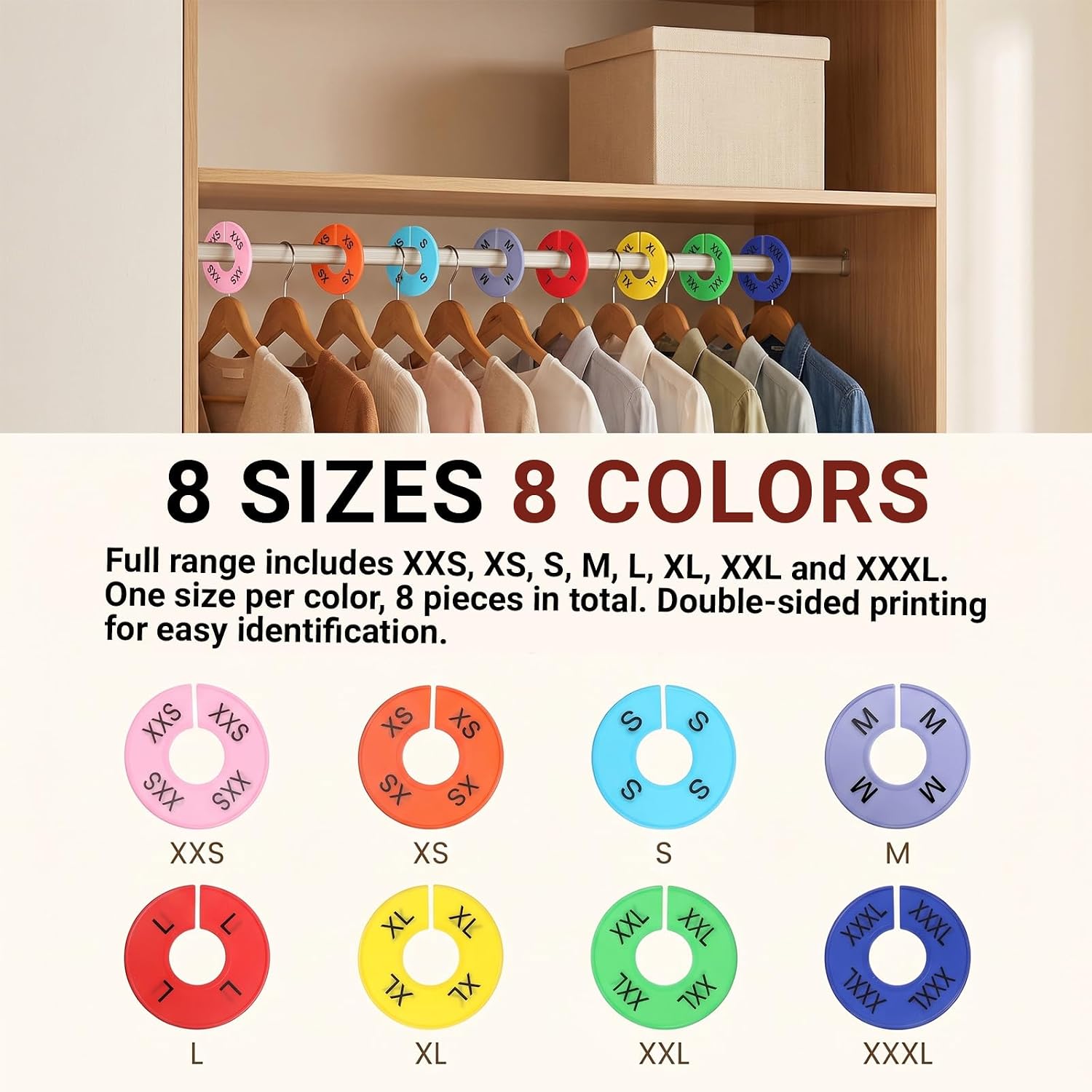 8 Pcs Clothing Size Dividers, Closet Dividers for Hanging Cloth
