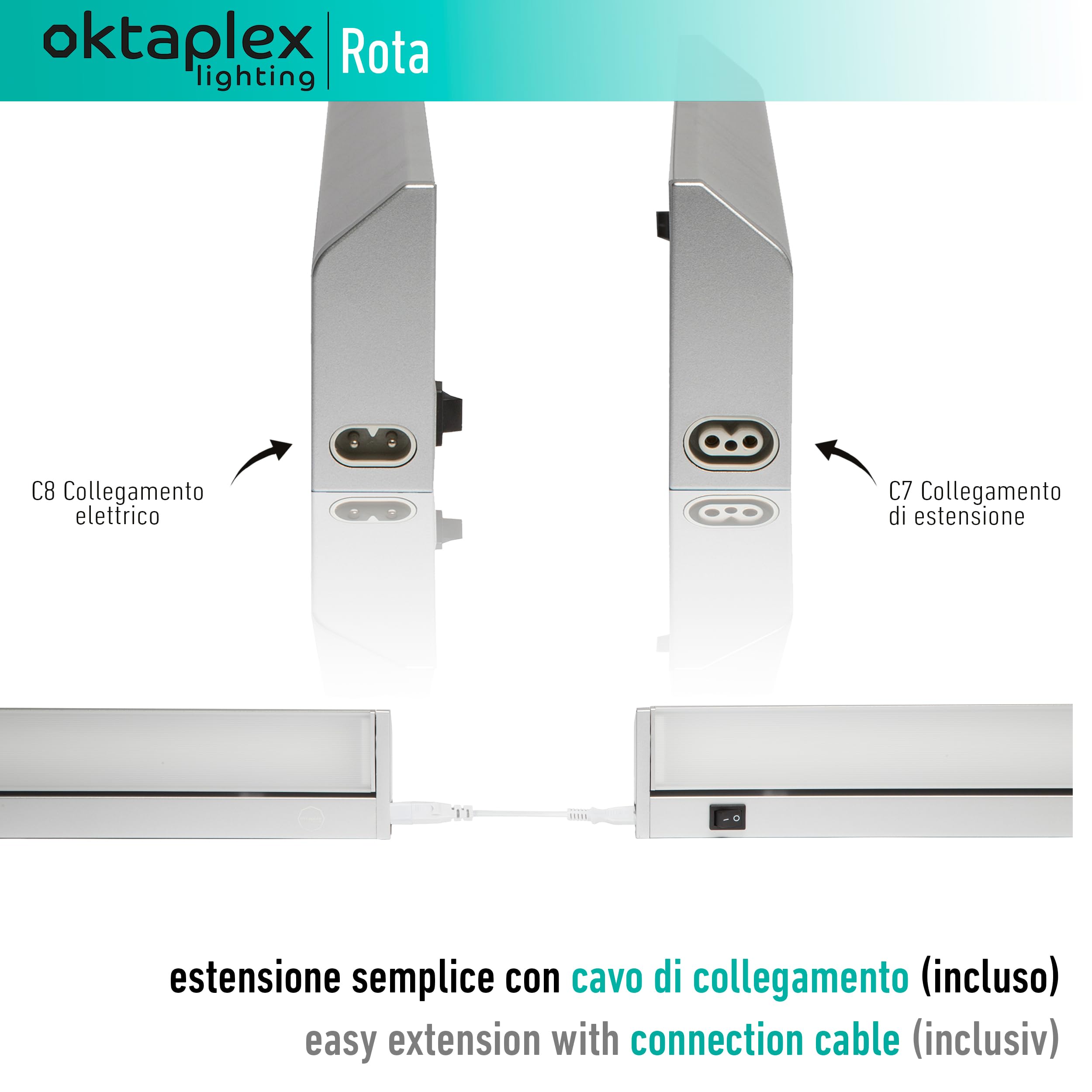 Oktaplex illuminazione Luce sottopensile cucina LED Alu 15W 230 V bianco neutro 4000K 90cm Luce sottopensile orientabile Rota 1200 lm Striscia luminosa LED con interruttore