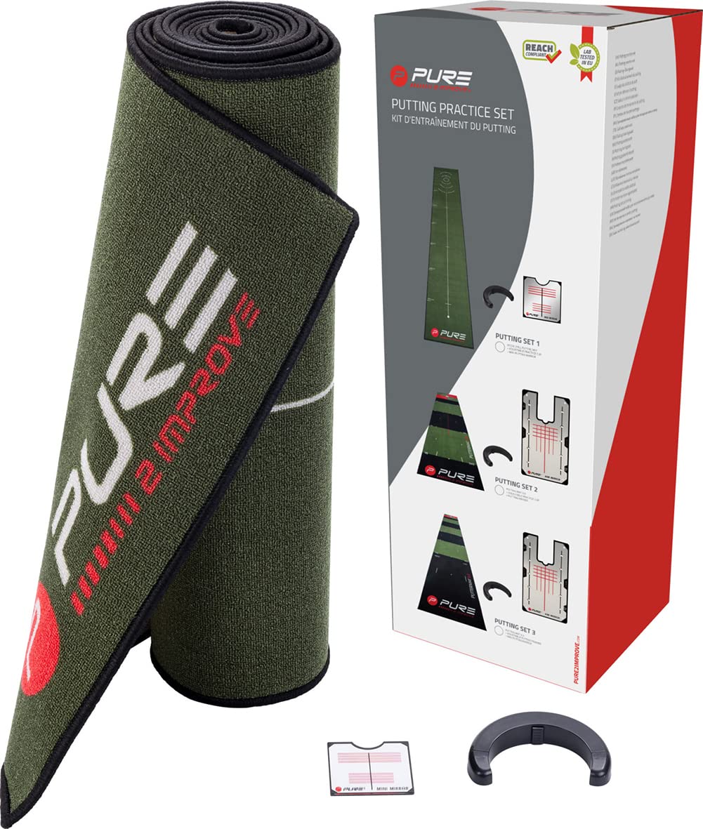 Pure2Improve Tapis de golf d'entraînement de qualité supérieure pour la maison ou le bureau Avec marquages pour les coups à 300, 250 et 150 cm Convient pour l'intérieur et l'extérieur
