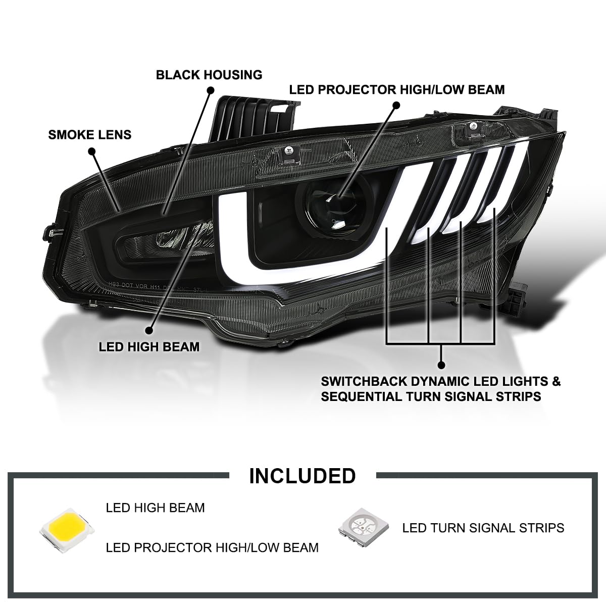 Amazon.com: SPEC-D TUNING Black Smoke Full LED Projector