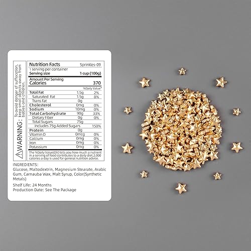 Miniatura 2 de Cobakey Gránulos dorados brillantes para decoración de pasteles, 3.52 onzas, 3.52 onzas, estrella, perlas metálicas, para decoración de cupcakes,