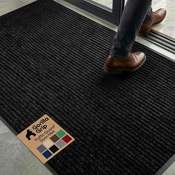 GORILLA GRIP Waterproof Traffic Guard Door Mat, 72x48, Heavy Duty Entryway Mats, Strong Backing Commercial Utility Rugs for Office Hallway, Garage Floor and Home, Low Profile Carpet Runner, Black