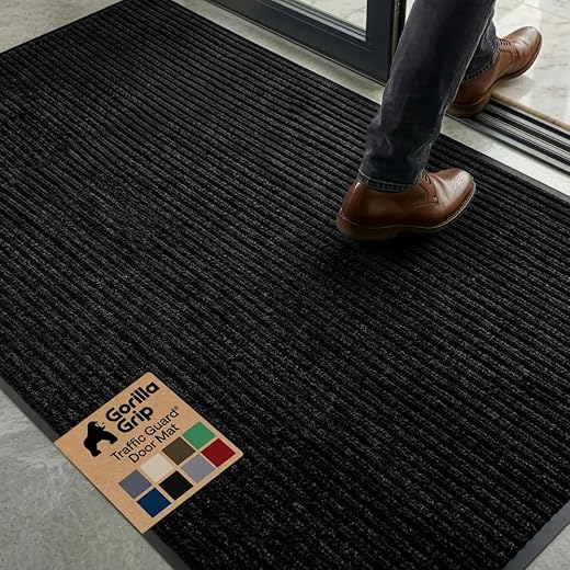 GORILLA GRIP Waterproof Traffic Guard Door Mat, 72x48 Heavy Duty Entryway Floor Mats, Strong Backing Commercial Utility Rugs, Office Hallway, Garage, Home, Low Profile Carpet Runner, Black
