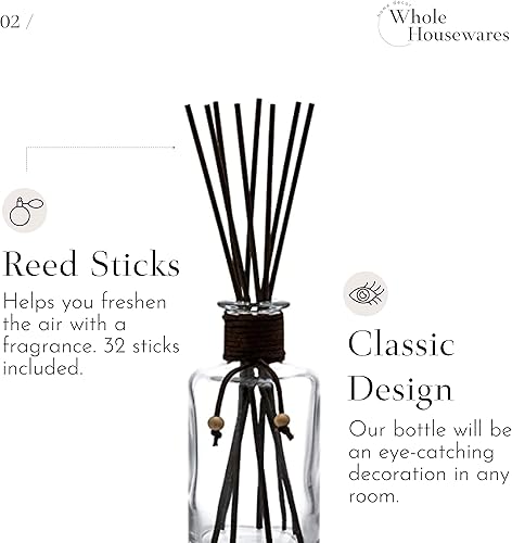 Miniatura 2 de WHOLE HOUSEWARES Juego de 4 botellas difusoras con palitos Botella difusora de vidrio vacía de 7.5 onzas para aceites esenciales Contenedor