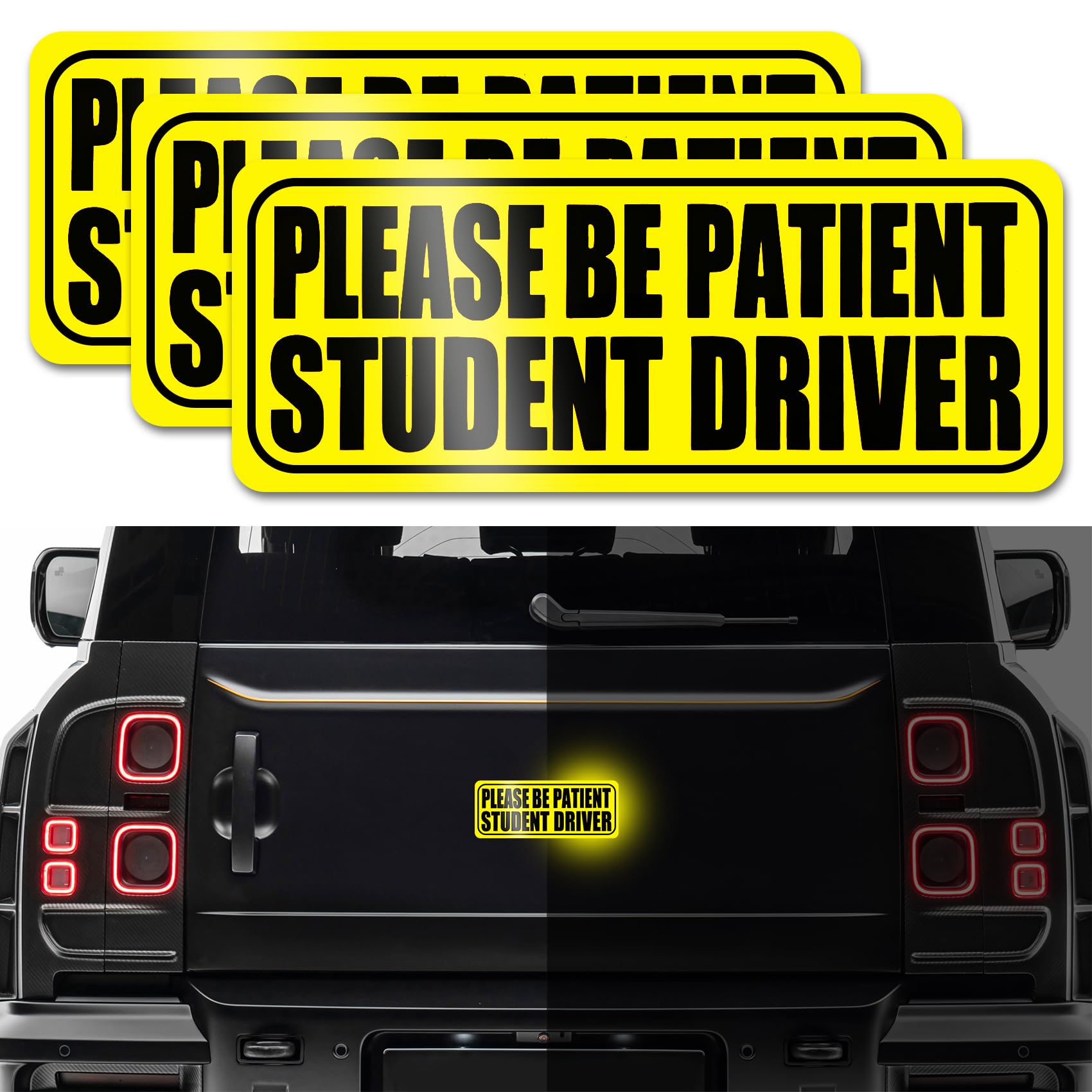 3PCS Student Drive Magnet for Car, Magnet Car Sticker, Please Be Patient Student Driver Magnet, Reusable Movable Rookie Driver Reflective Magnets Stickers Universal Fit Car Bumper (Style 1)