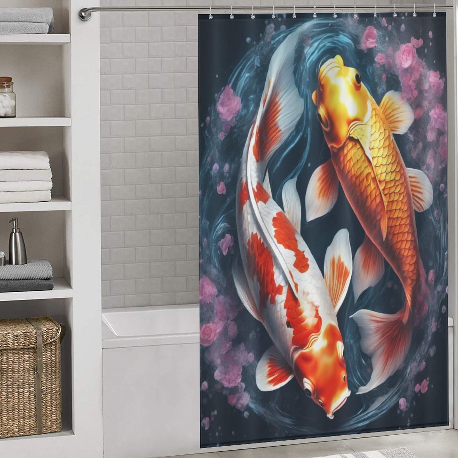 Rideau de douche poisson koï lavable idéal pour créer une ambiance spa zen dans votre salle de bain