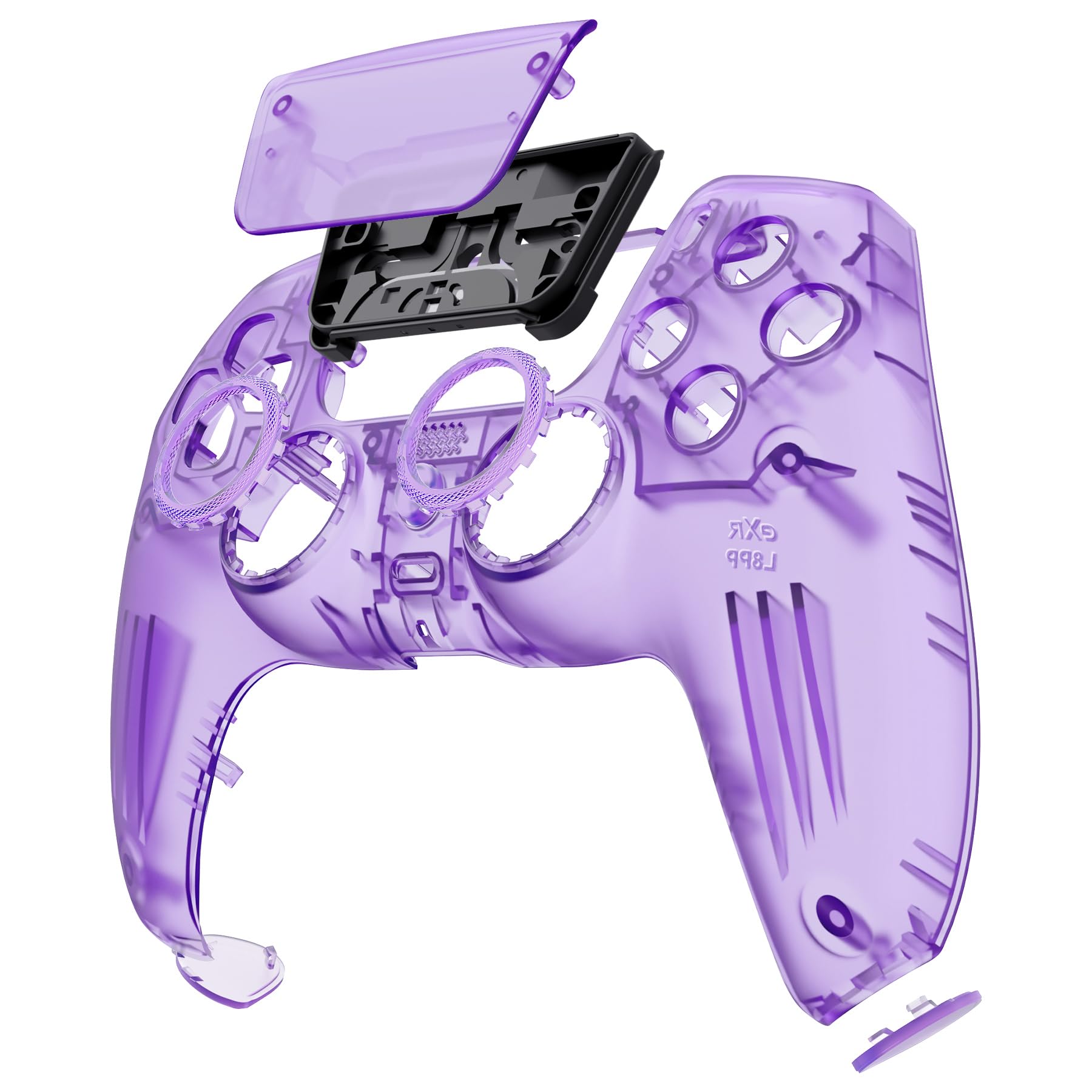 eXtremeRate LUNA Cover Frontale Touchpad Ricambio per ps5 Controller,Copertura Custodia Scocca Shell Ridisegnato Anelli Compatibile con ps5 Joystick BDM 010/020/030/040/050-Trasparente Viola