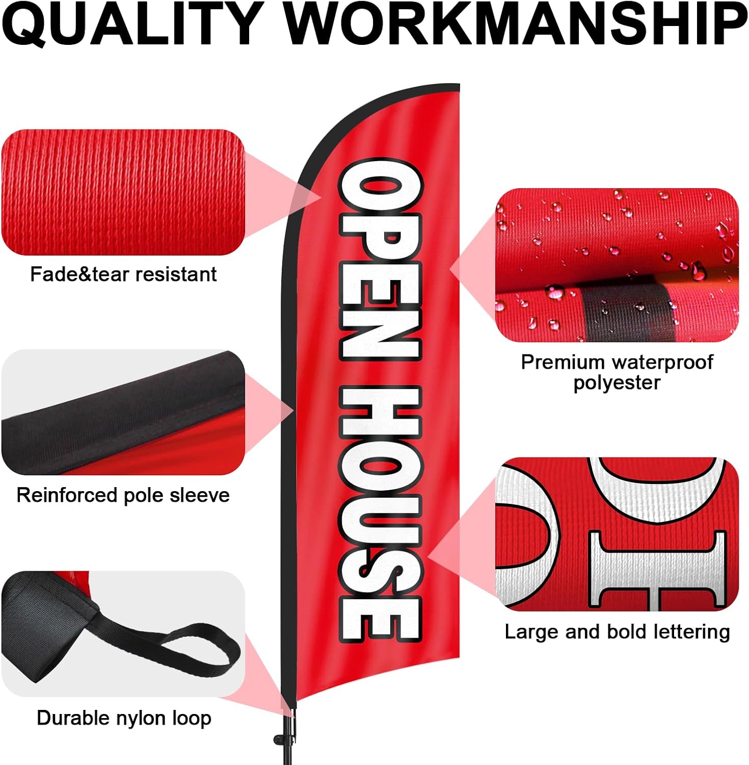 Open House Flags for Real Estate Agents With Pole Kit and Ground Stake 8Ft, Signs for Outside, Flag Sign Banner (Black/Red) - Image 4