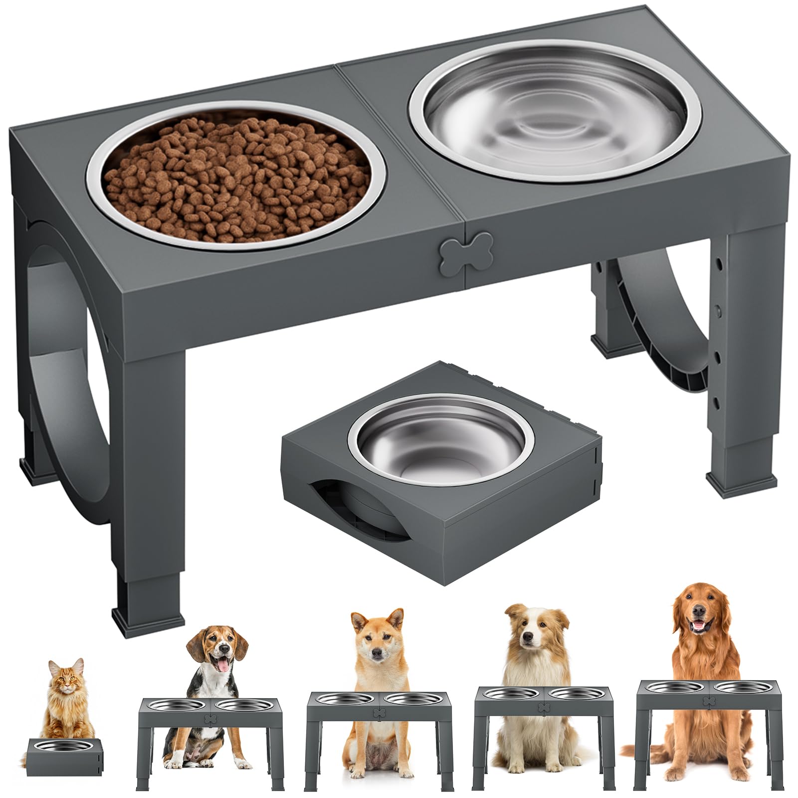 Amazon | Aystkniet犬 食器台 ペット 餌台 ステンレスボウル 4段階 高