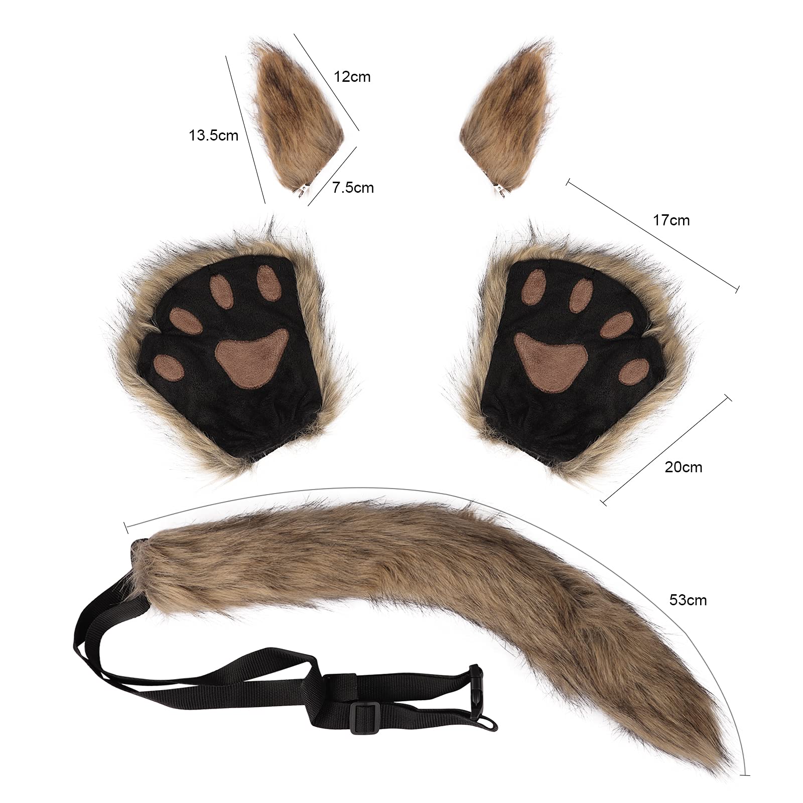 Faux Furry Fox Ears Headband Tail Paw Gloves Set Halloween Costume Fancy Dress Hairband Hair Hoop Wolf Tail Bear Glove Kit Furry Animal Accessories - Image 2