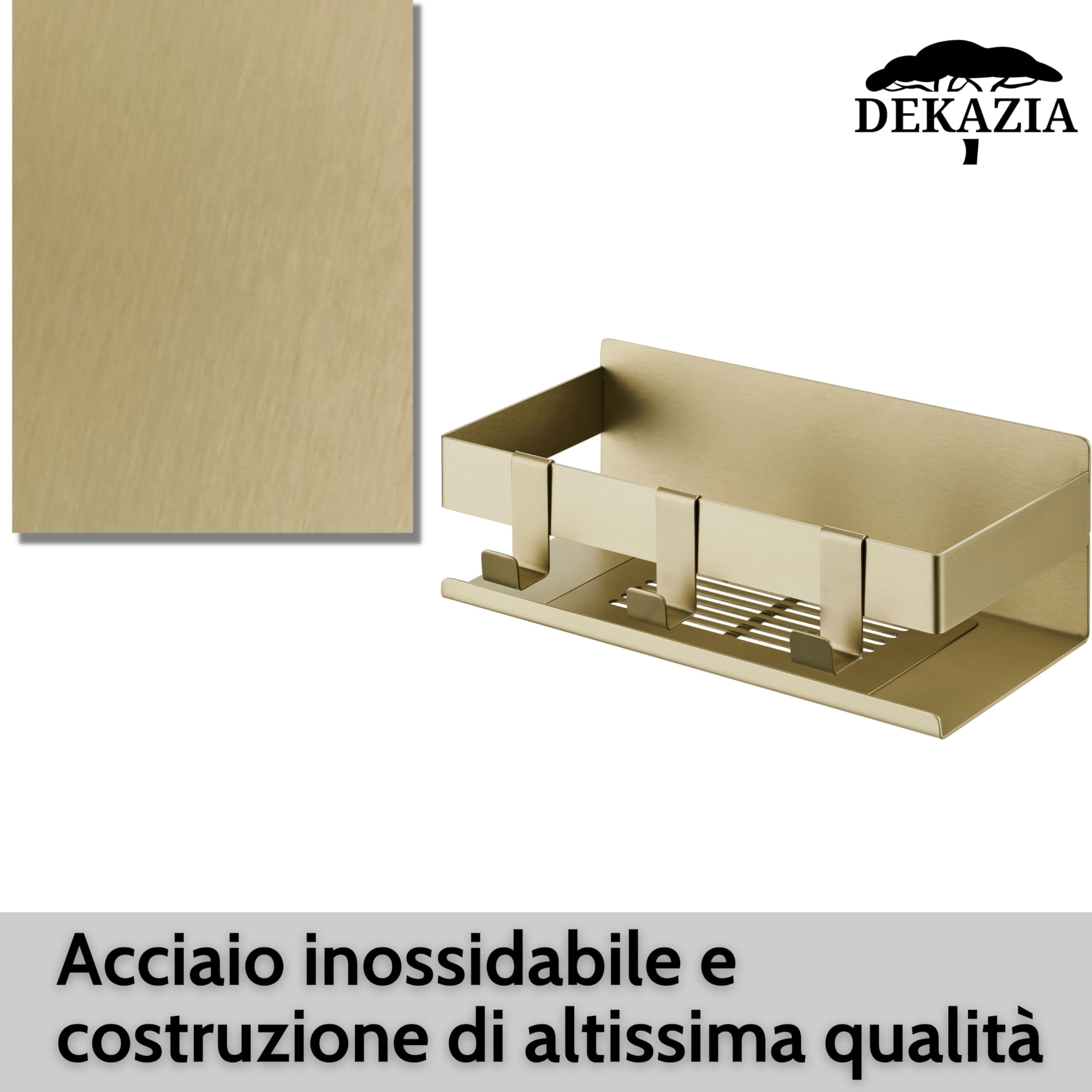 DEKAZIA® Mensola Doccia Oro Senza Forare, Porta Sapone Portaoggetti Bagno | portashampoo, mensole dorate, adesiva, accessori, acciaio inox, ripiano