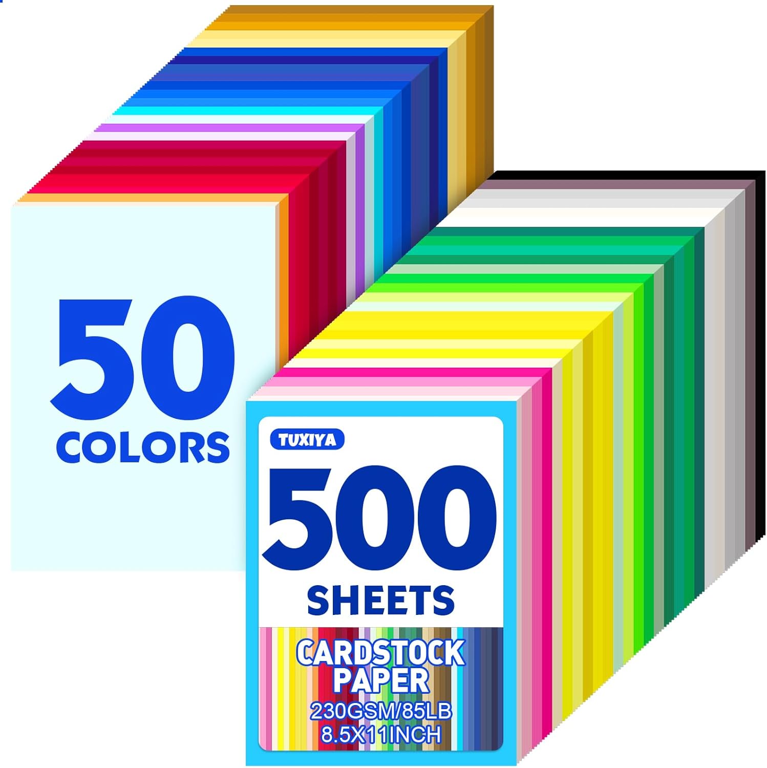 500 Sheets 8.5" X 11" Colored Cardstock, 50 Assorted Colors 230GSM/85LB Construction Paper Card Stock Printer Paper for Printing, Card Making, DIY Crafts, Kids School Supplies,Party Decorations