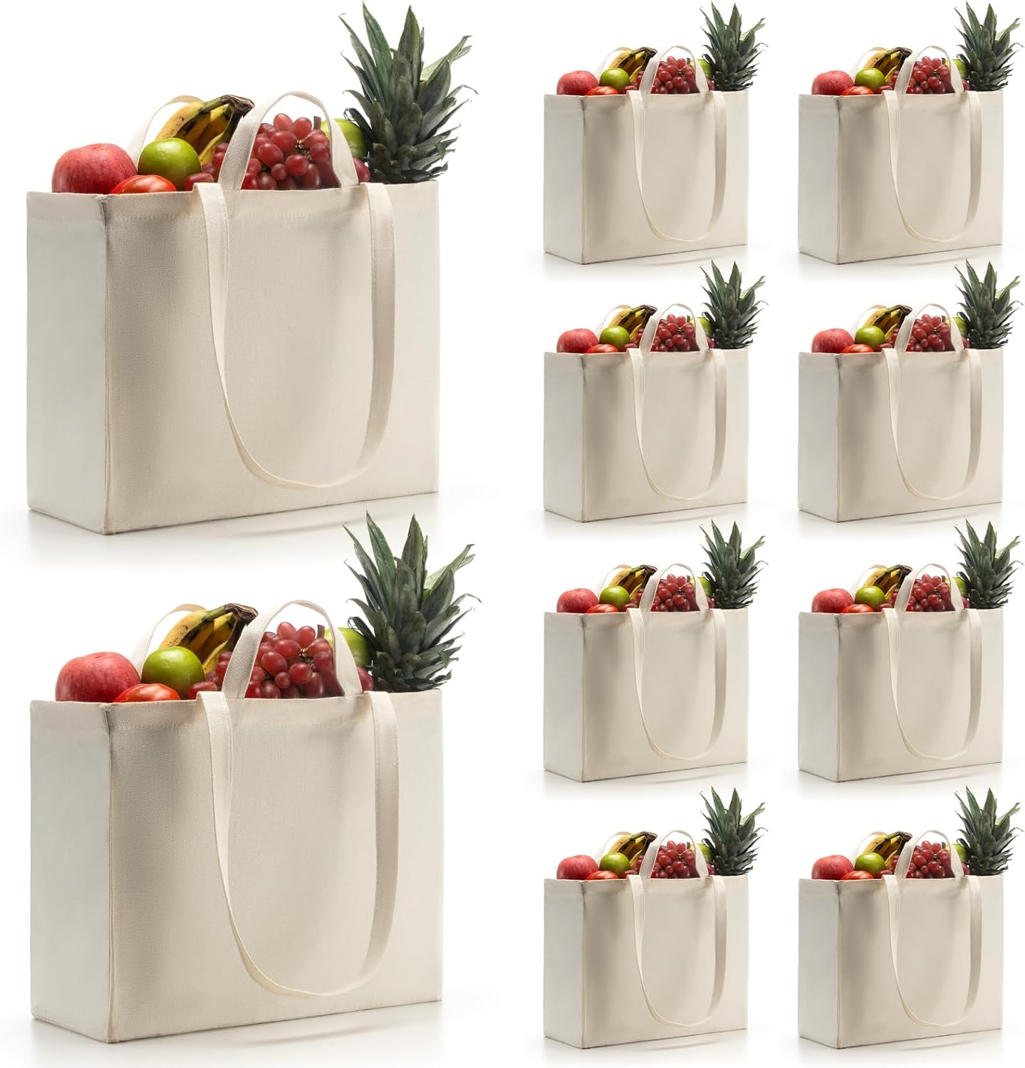 Canvas Grocery Bags Canvas Tote Bag with Long Shoulder Strap and Short Handle Heavy Duty, Foldable, Washable | Long / Short Handles