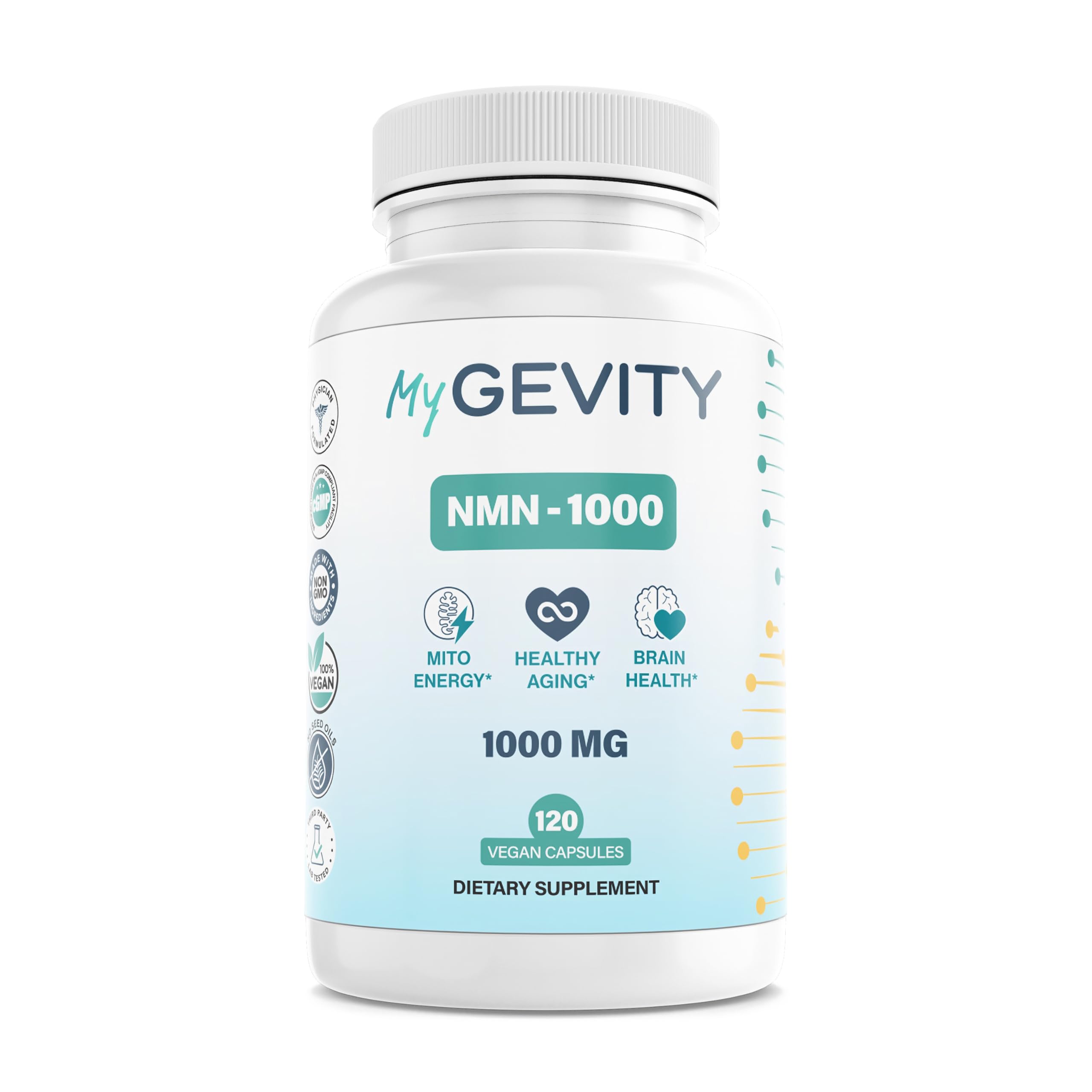 NMN 1000mg 99% Pure Nicotinamide Mononucleotide NAD+ 120 Ct 120 Count (Pack of 1)