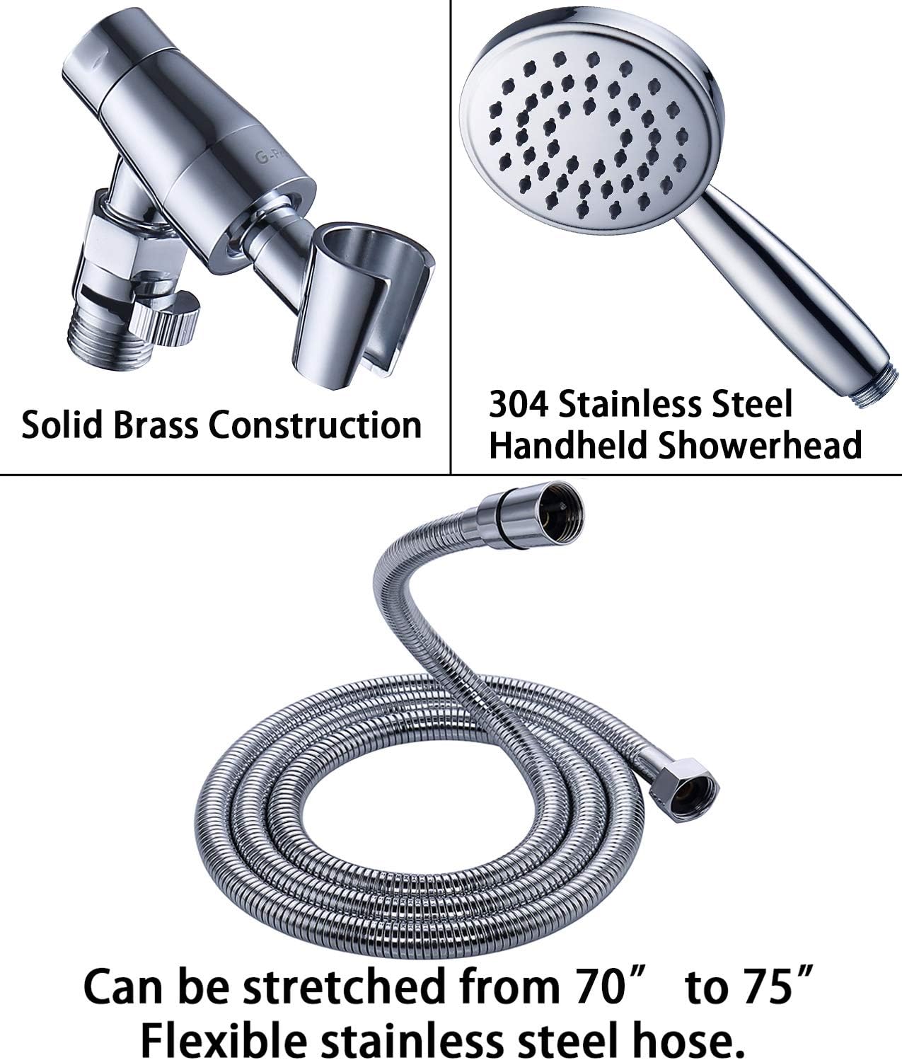 Buy 1 get 1 🔥 G-Promise Solid Metal High Pressure Handheld Shower Head With Extra Long Stainless Steel Hose & Brass Holder Bracket, Equipped with Flow Regulator to Control Water Pressure, Hotel Quality