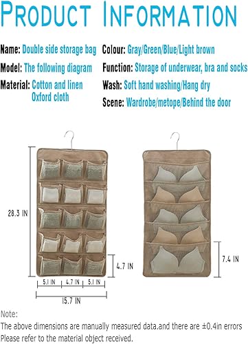 Miniatura 5 de AARAINBOW Organizador de brasier colgante con bolsillos, organizador de calcetines colgantes, soporte de almacenamiento de ropa interior colgante de
