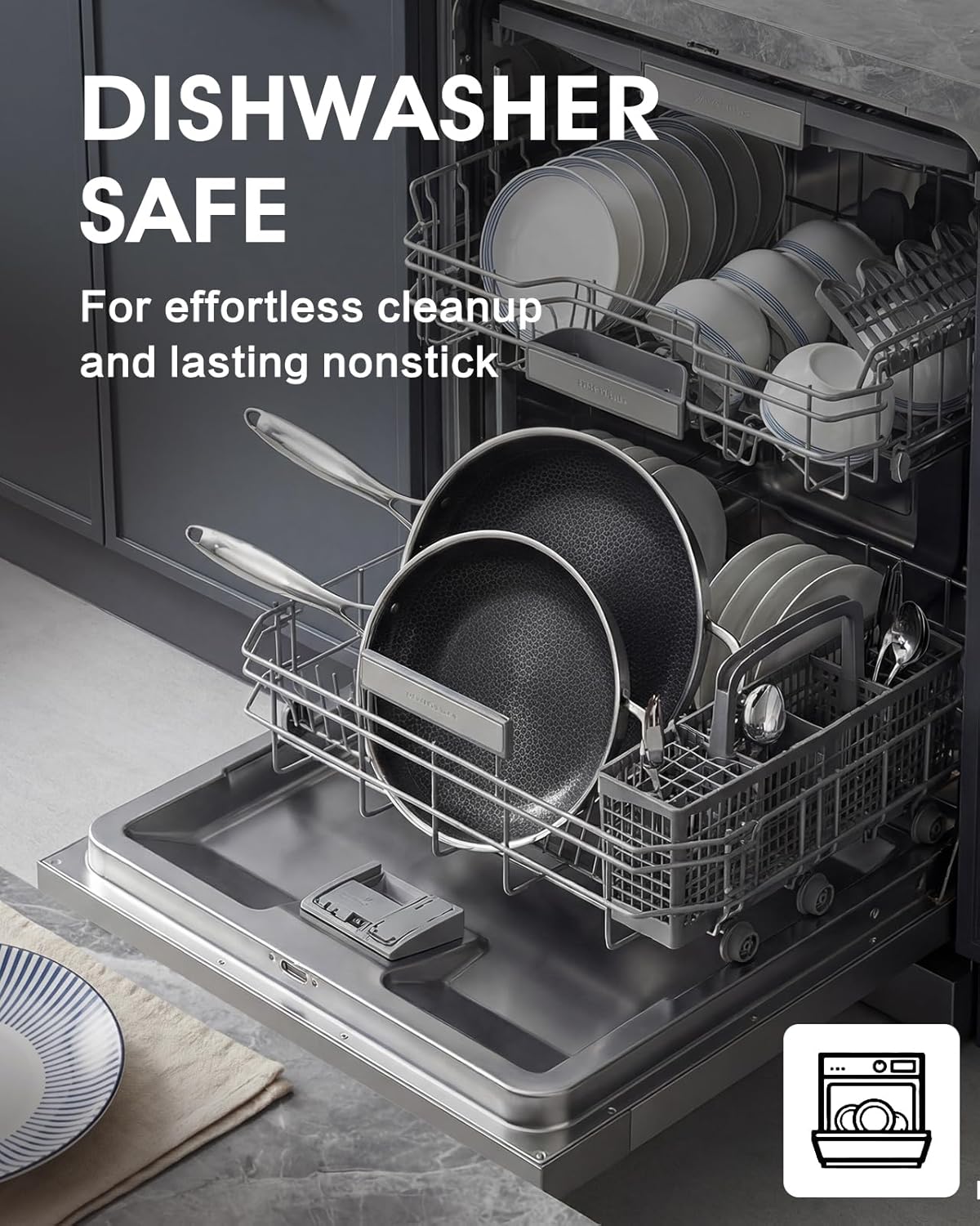 Nonstick 12-Inch Wok with Glass Lid,Hybrid Tri-ply Stainless Steel Wok,PFOA-Free,Stay-Cool Handle,Oven-Safe,Dishwasher-Safe,Compatible with All Cooktops.