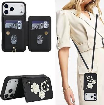 Crossbody Case for Apple 18 Pro with Card Holder.S Black