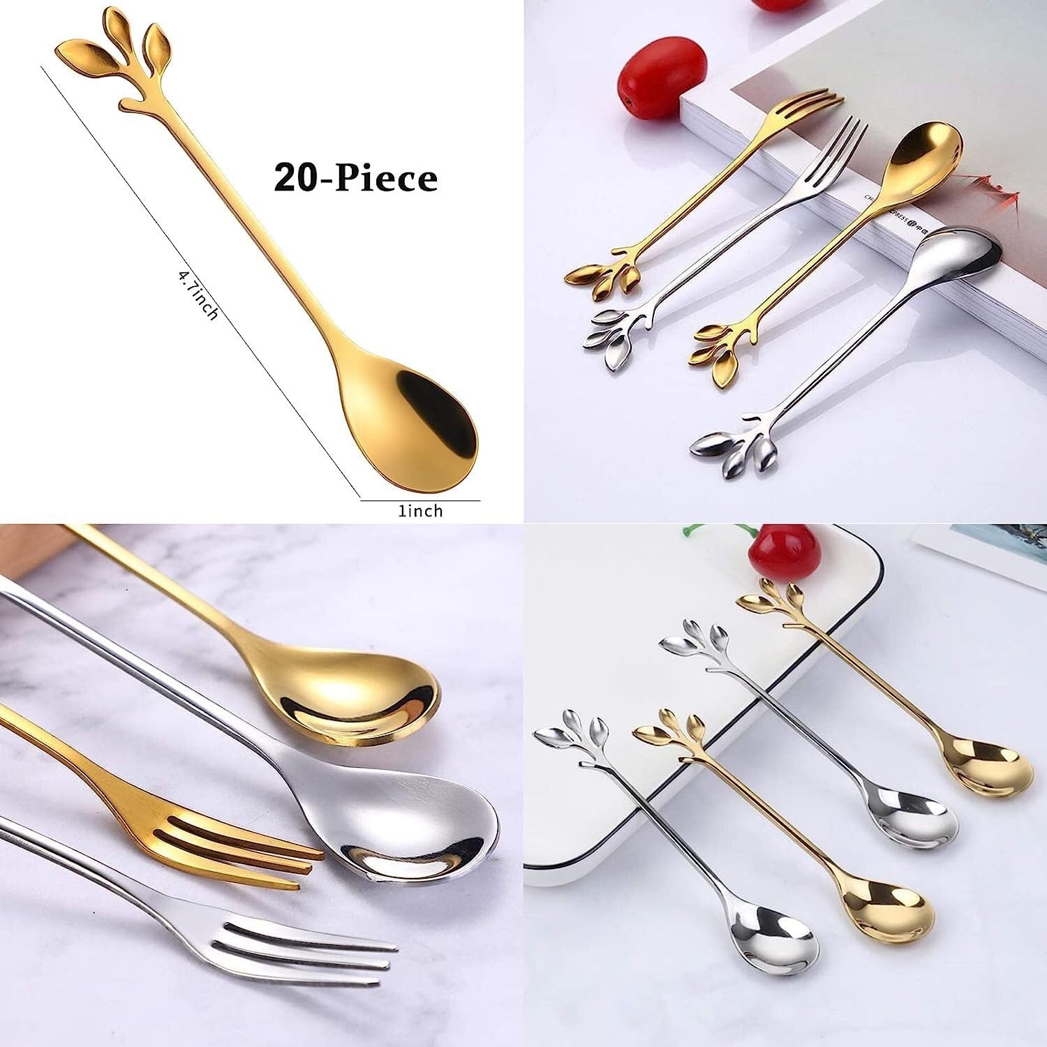 Cuchara de té, cuchara de postre, cucharas de café, cucharas de espresso demitasse, cuchara de postre, cucharaditas, cucharas de té, cucharas pequeñas, 4,7 pulgadas, acero inoxidable (dorado, 20)