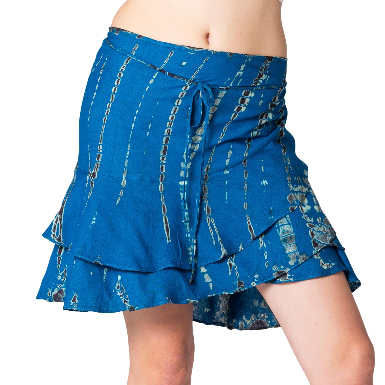 Panasiam Women's Blue Grey Tiedy Wrap Skirt, L