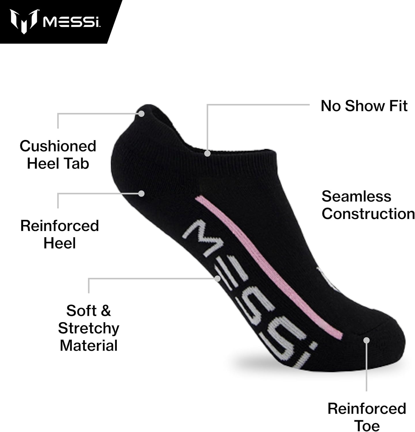 Messi Boys Lifestyle No-Show Socks, 6-Pack, Soft & Stretchy, Comfortable - Image 4