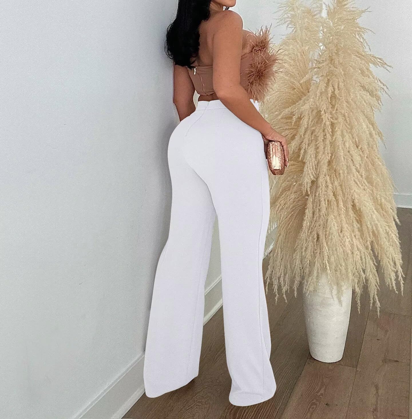Pantalones de vestir elásticos de pierna recta para mujer, cómodos, lisos, clásicos, de cintura alta, pierna ancha, corte de bota, pantalones largos para el trabajo y la oficina