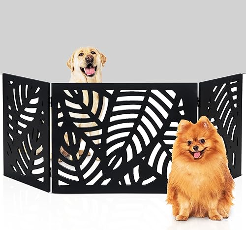 Bundaloo Puerta independiente para perros, valla de madera decorativa expandible para perros pequeños a medianos, barrera para escaleras, puertas y