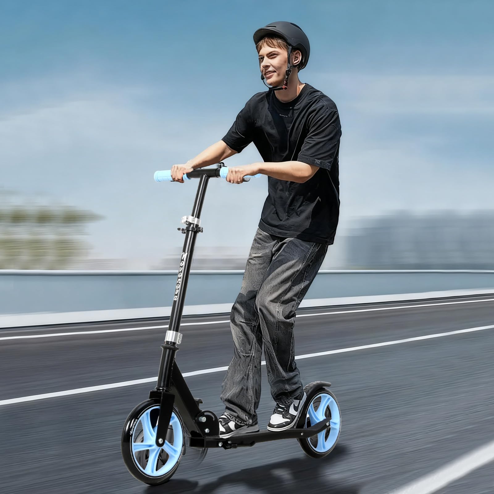 Patinete Scooter Plegable, Patinetes para niños y niñas, 9-14 años con Manillar Ajustable 88-98.5cm, Patinete con 2 Ruedas Grandes 200mm y Freno Posterior, Máx. 100kg