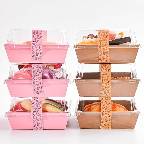 Miniatura 7 de Cajas de papel para embutidos con tapas transparentes y calcomanías, 50 juegos de recipientes cuadrados desechables de 4 pulgadas, cajas de