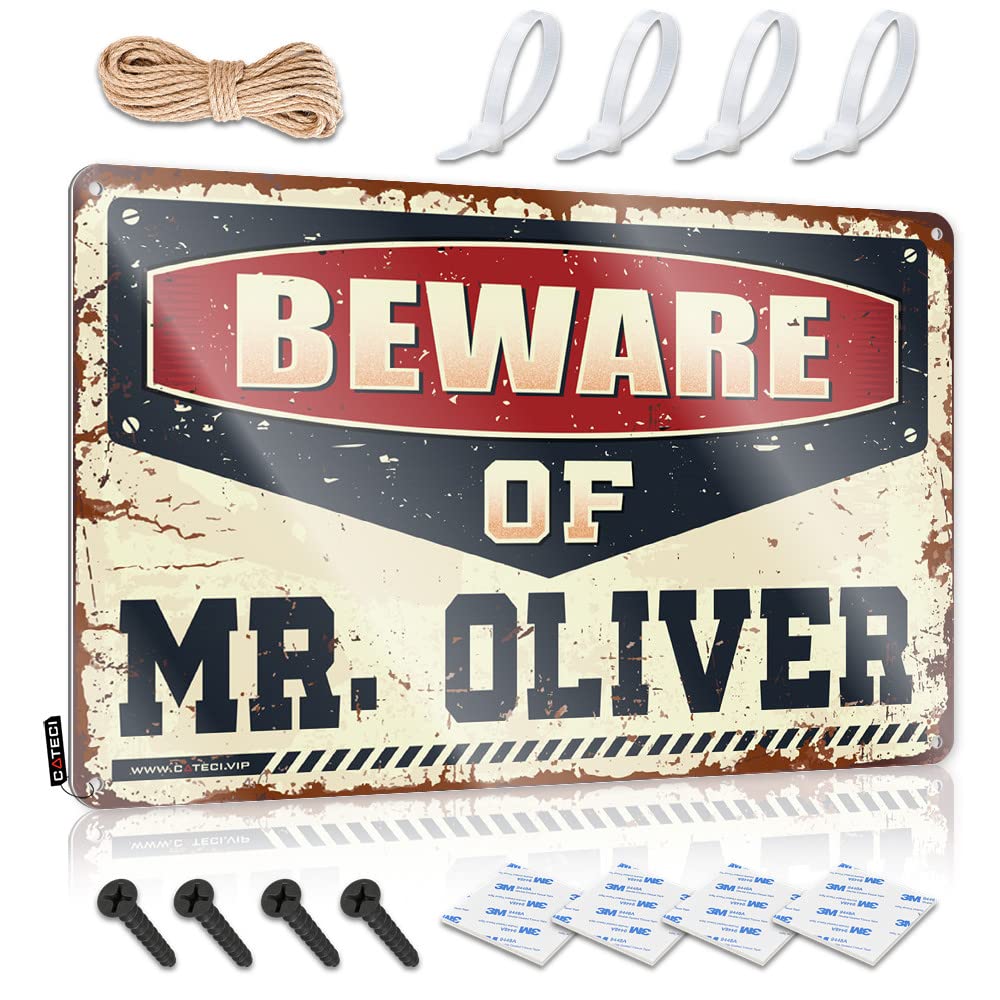 IBWNBBUSN Funny Kitchen Signs Beware Of Mr. Oliver Tin Sign Warning Signs For Bedroom Vintage Bar Decor(30X40CM)