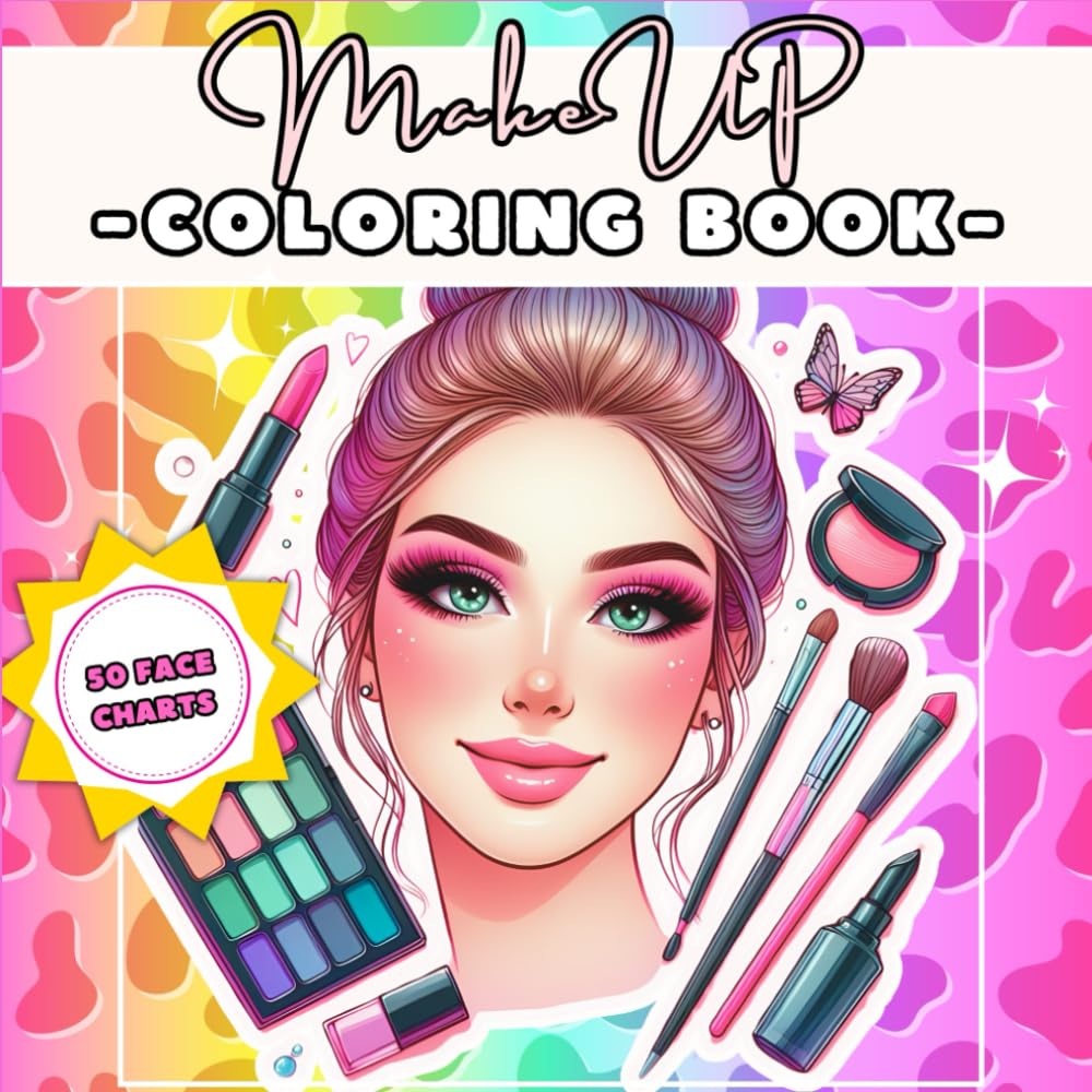 MAKEUP COLORING BOOK: 50 Beautiful Face Charts For Kids and Teens: Basic Face Charts to Practice Makeup for Kids and Teens | Gift for Makeup Artist Lover /Tapa blanda (Libros de colorear)