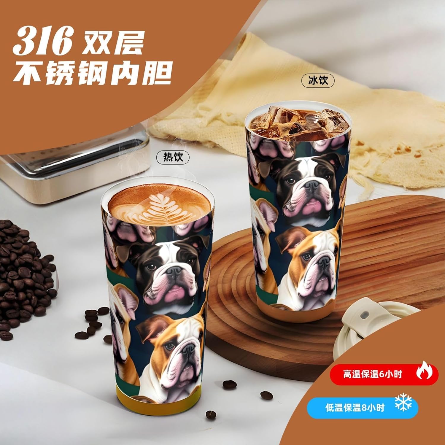 cute english bulldog Print Leakproof Insulated Coffee Mug,Stainless Steel Dual Drink Travel Tumbler,17 OZ