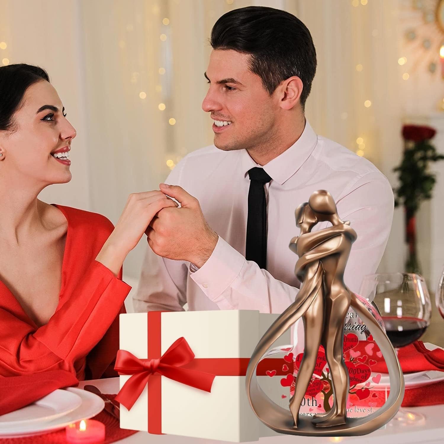 BigTree Wedding Engagement Anniversary Couple Figurines Gift for Wife Parents Him and Her Resin Couple Sculpture Romantic for Valentine's Day - Image 3