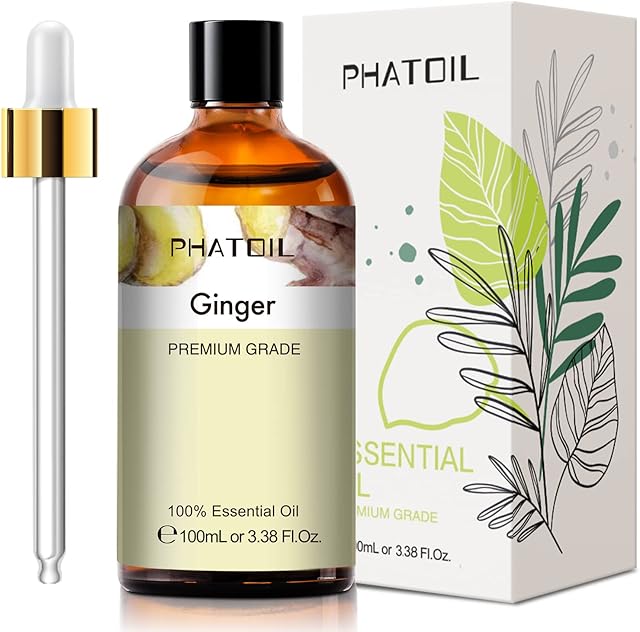 PHATOIL Ginger Essential Oil 100ML, 100% Pure Therapeutic Grade Aromatherapy Essential Oil, Ginger Oils for Diffuser, Humidifier, Sleep, Relax