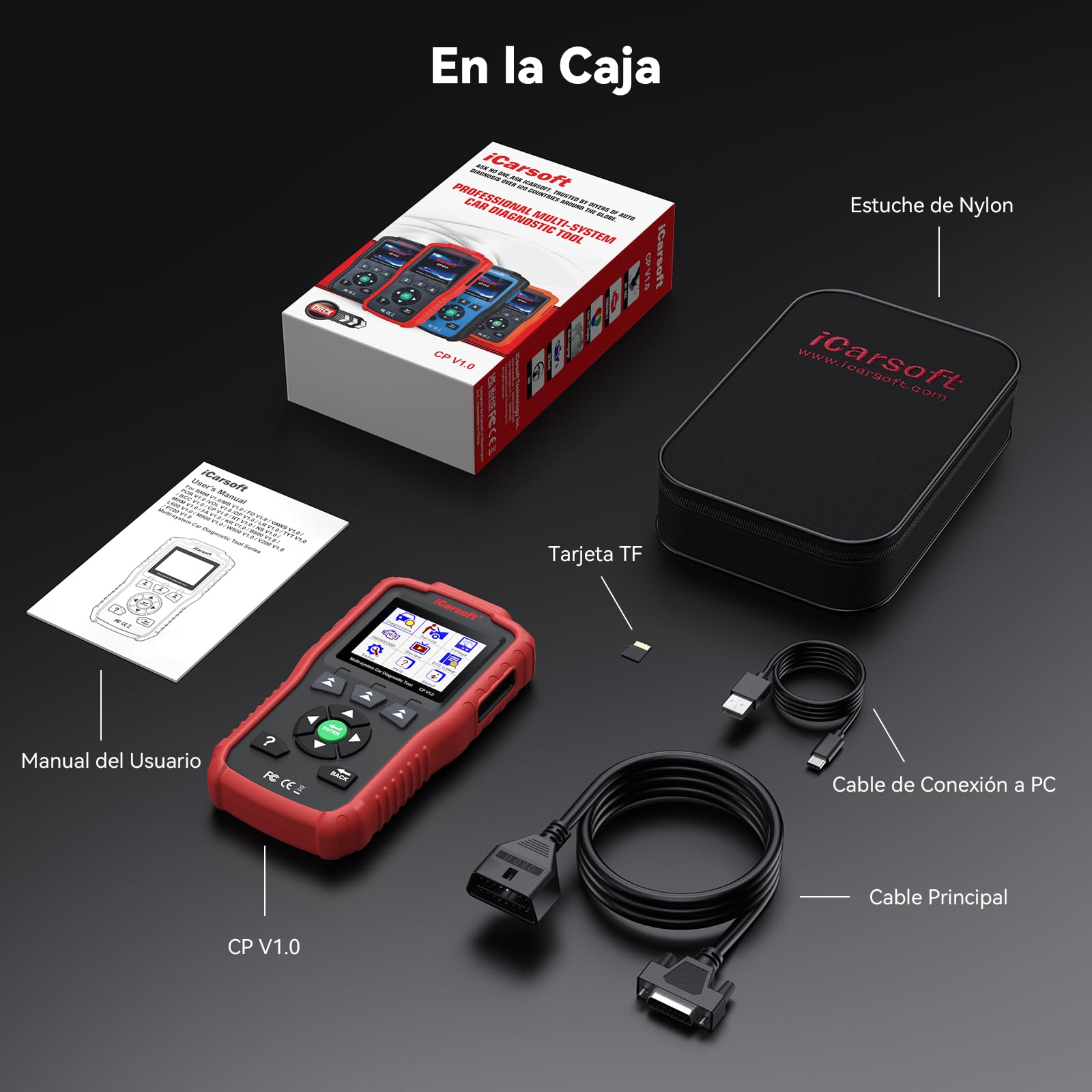iCarsoft CP V1.0 OBD2 Máquina Diagnosis Coche para Peugeot/Citroen, Escáner de Todo el Sistema, Reinicio de Aceite, Calibración SAS, Prueba de Batería, Actualización de por Vida