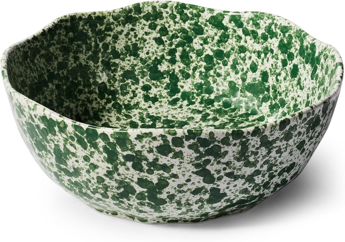 Sur La Table Stoneware Splatter Design Serving Bowl – 4 Qt, 11" Round Colorful Spongeware-Inspired Salad & Pasta Dish, Oven/Freezer/Dishwasher, Green