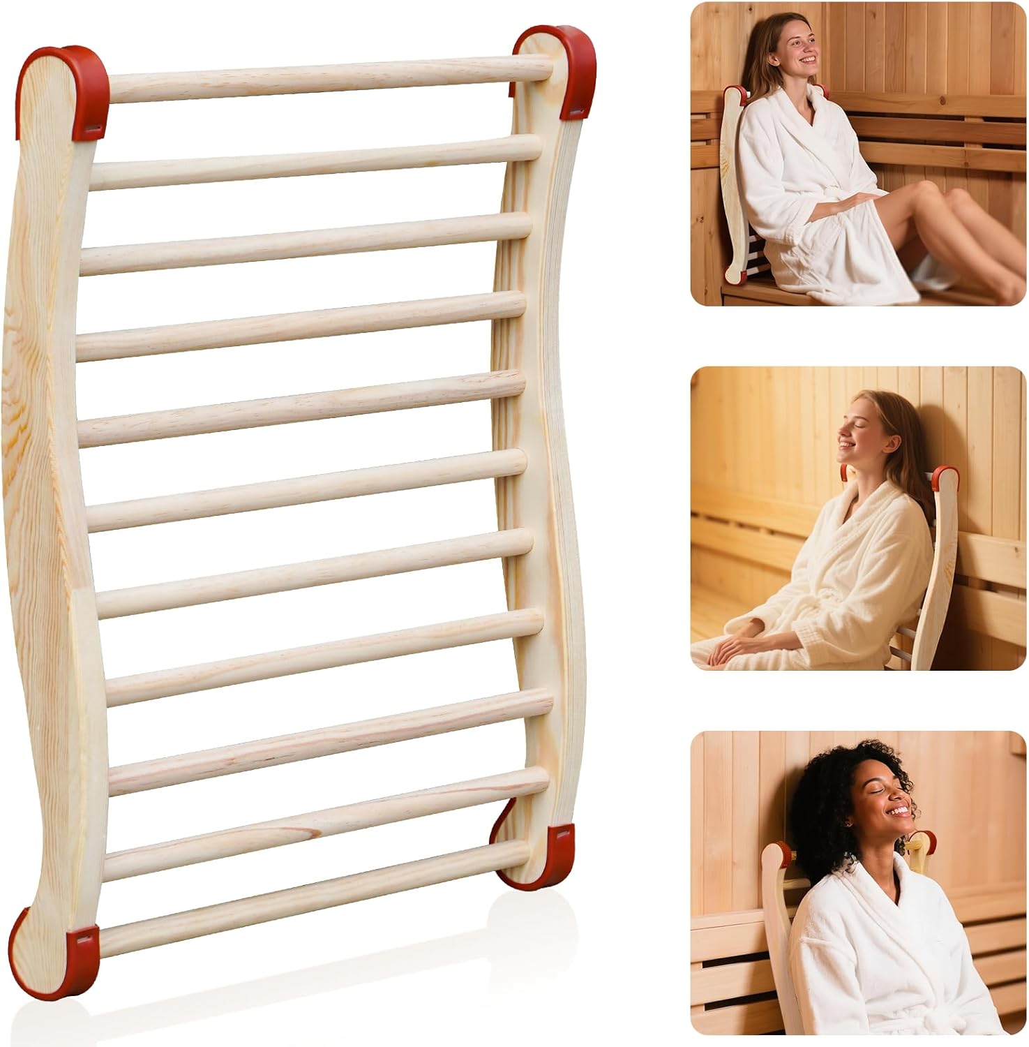 Sauna Backrest, S-Shaped Design with All-Natural Wooden Backrest, New Upgrades Anti-Slip Rubber Sauna Backrest,Suitable for Infrared Sauna, Barrel Sauna or Tradition Sauna