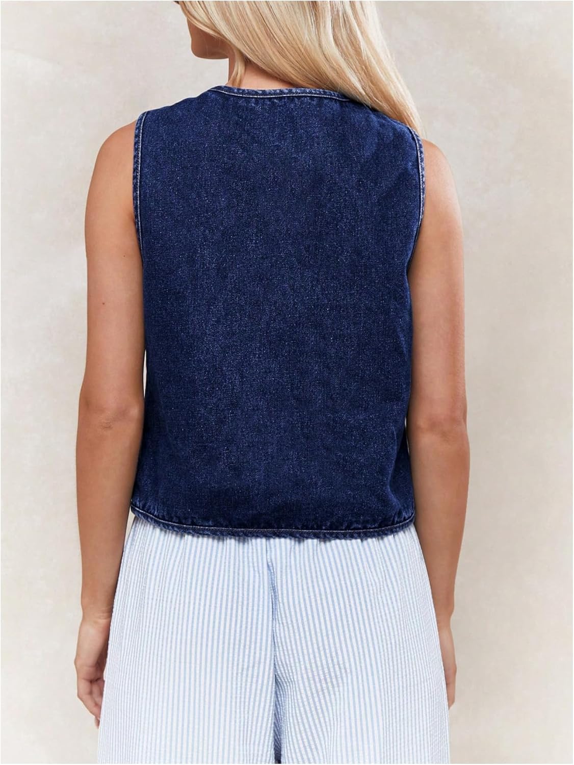 MakeMeChic Women's Jean Vest Tie Front Sleeveless Crop Denim Vest Top Jackets - Image 2