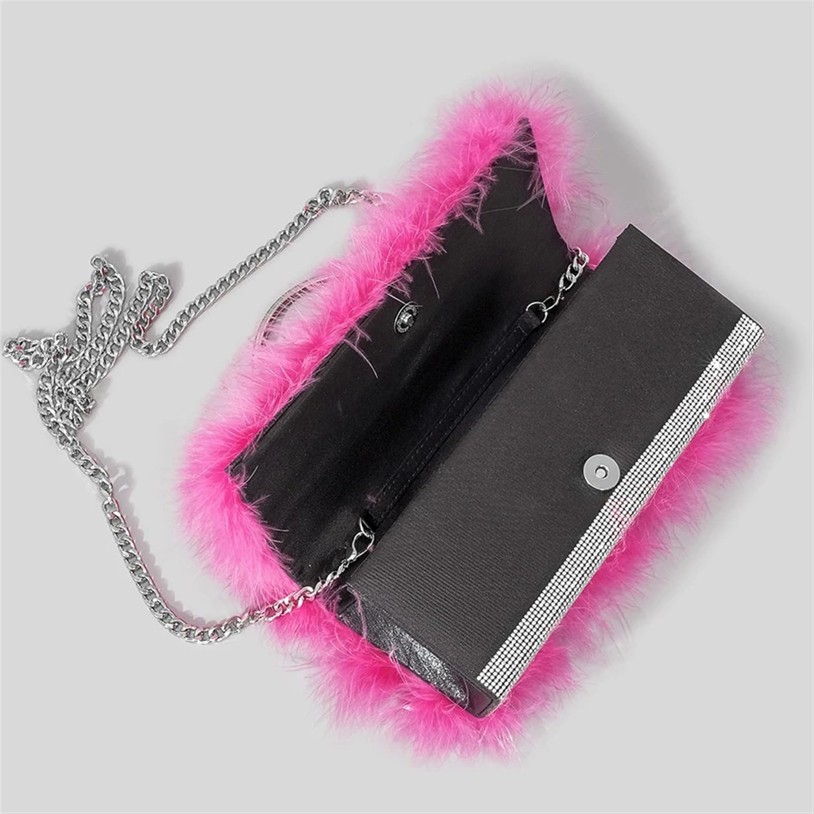 Bolso Plumas Fiesta Bolsos de noche con plumas de avestruz y diamantes for mujer, bolso de mano con diamantes de imitación, bandolera de hombro, bolso pequeño con purpurina for fiesta