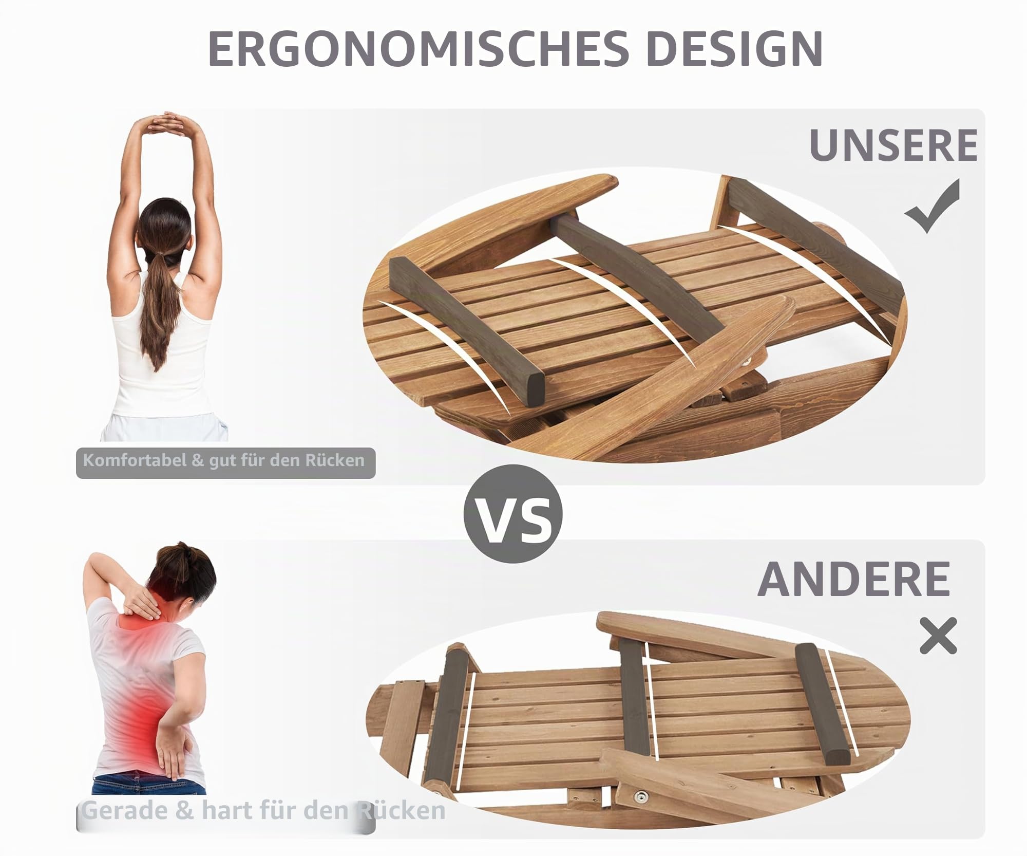 SoliWood Adirondack Stuhl aus Holz 2er-Set, Wetterfester Gartenstuhl mit Breiten Armlehnen, Ergonomischer Outdoor Relaxstuhl für Garten Terrasse Balkon Strand Veranda, Holz Adirondack Chair