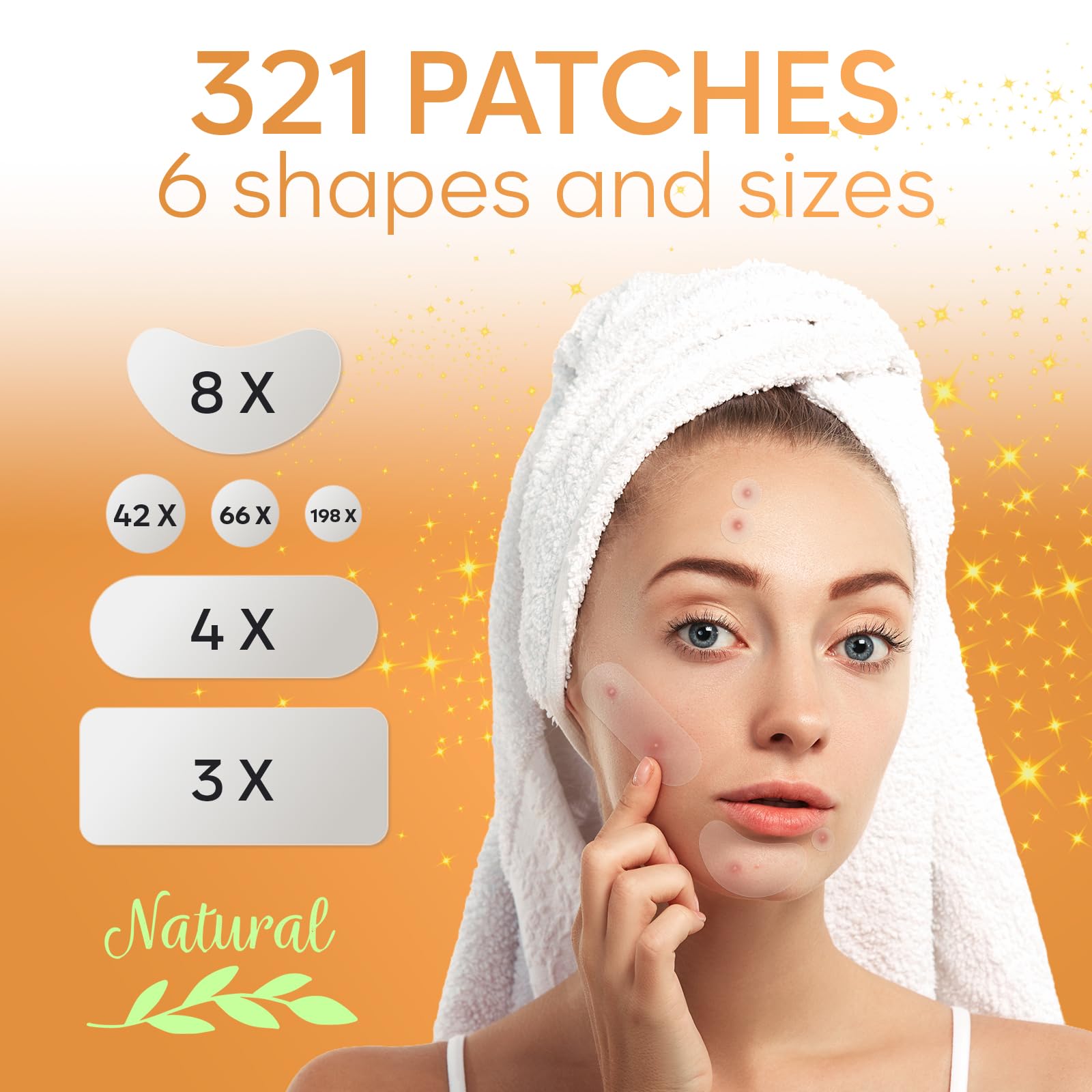 AURAE Niewidoczne duże łaty na pryszcze wspomagające niedoskonałości, krosty hydrokoloidalne plastry na plamy trądzikowe, plastry pryszcze (6 rozmiarów, 321 sztuk)