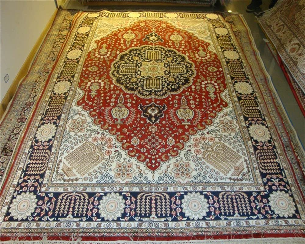 6ft x 9ft Pure Handmade Silk Carpet Classic Oriental Flower Blanket Living Room Bedroom Study