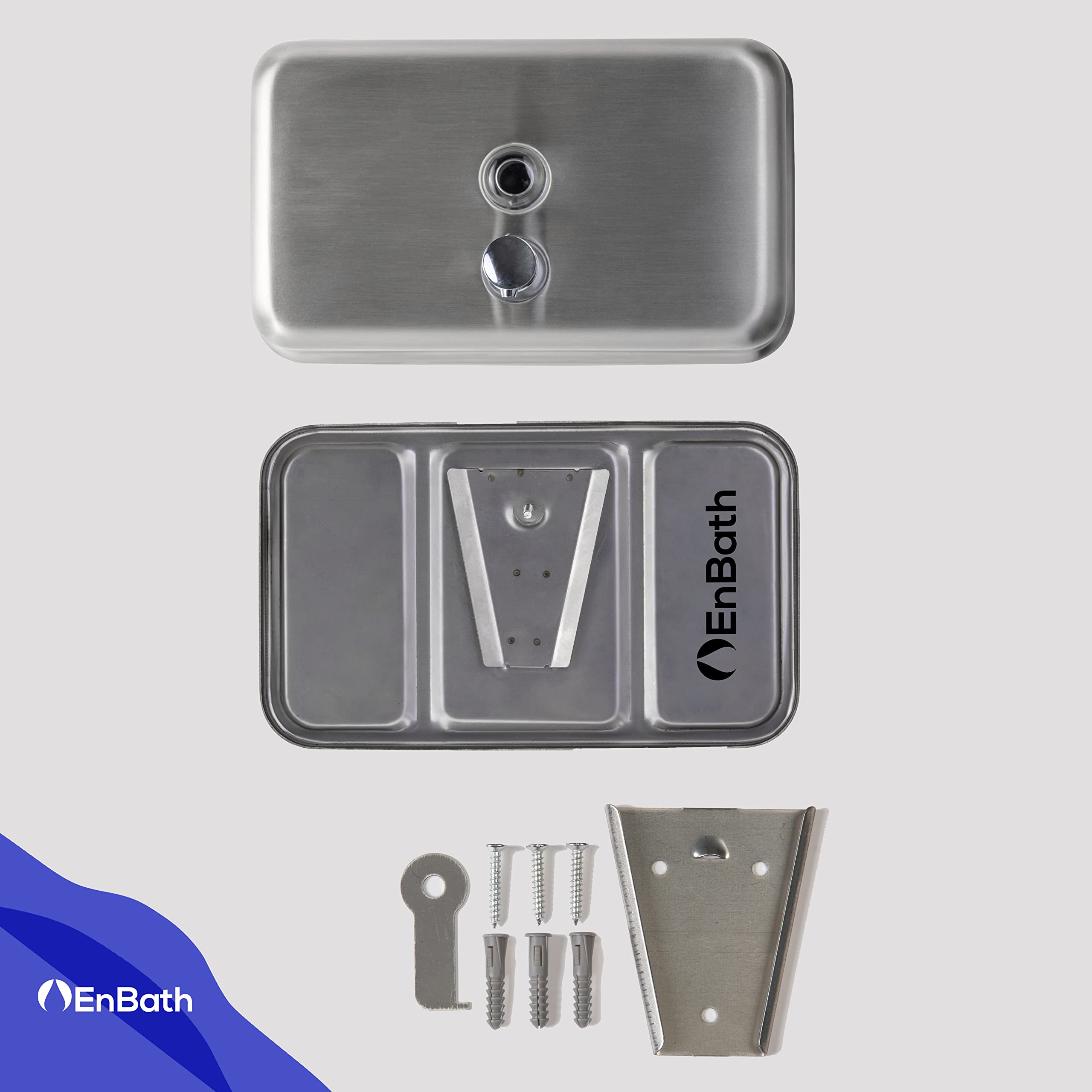 EnBath Dispensador de jabón comercial de montaje en pared, dispensador de jabón horizontal de acero inoxidable montado en la pared para baño, nuevo diseño superior con bomba antifugas y forro a prueba