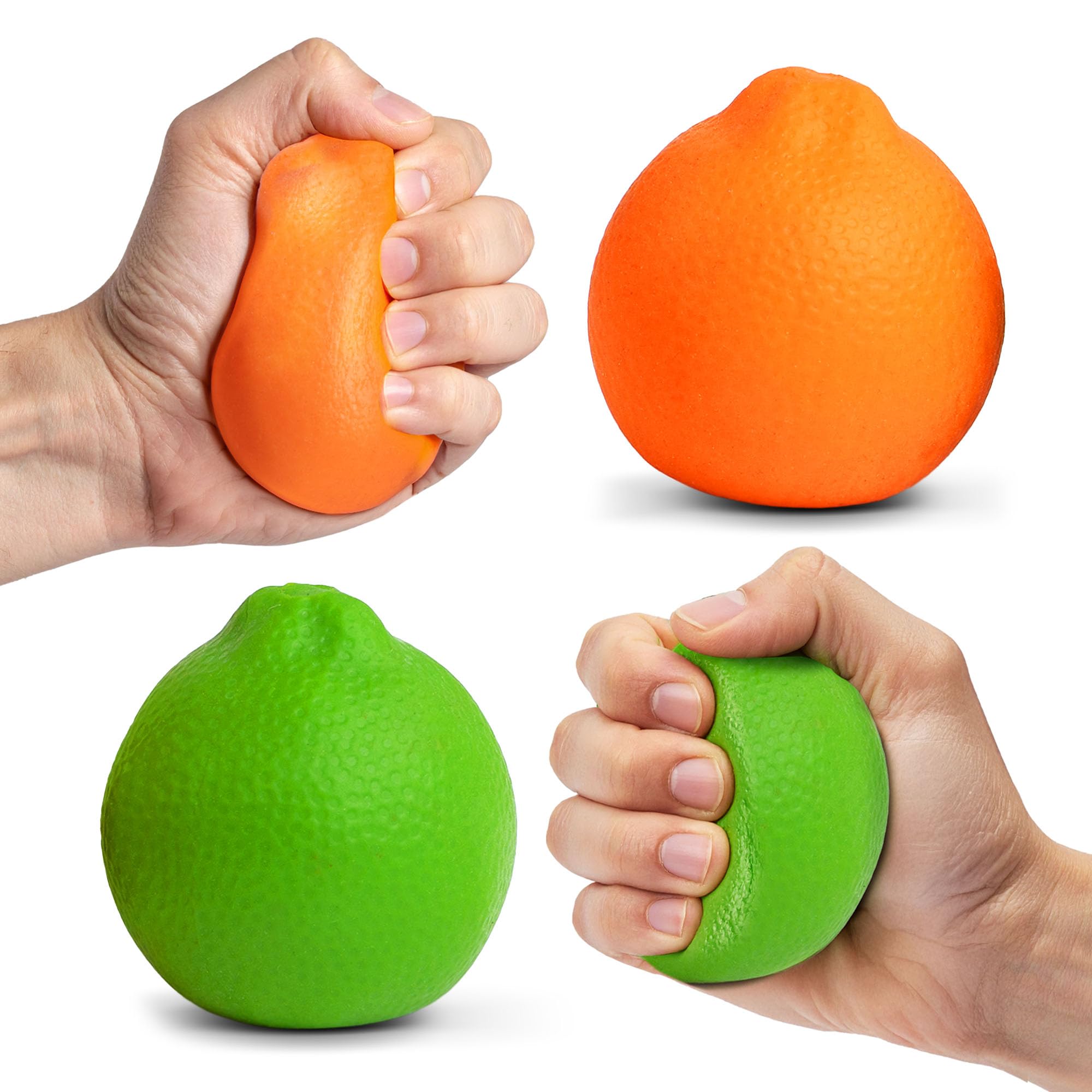 Ecowise Hand Therapy Fruit Squish Ball Pair – 2 Citrus Stress Balls for Adults, Hand Therapy and Grip Strength Trainer, Squeeze Balls for Stress Relief, Wrist and Finger Exercise, Latex-Free